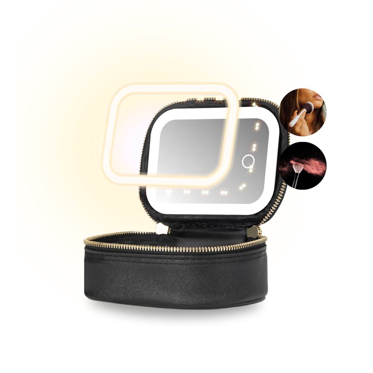 Draagbare Luxe Beautycase Tas met Spiegel & LED Verlichting – Perfecte Make-up Koffer Organizer voor Dames - Zwart