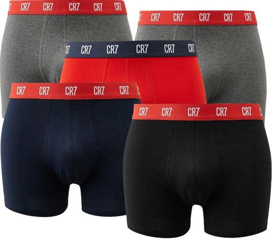 Boxers CR7 Hommes Cristiano Ronaldo Boxer Shorts Lot de 5 Gris-Marine-Rouge Mix S