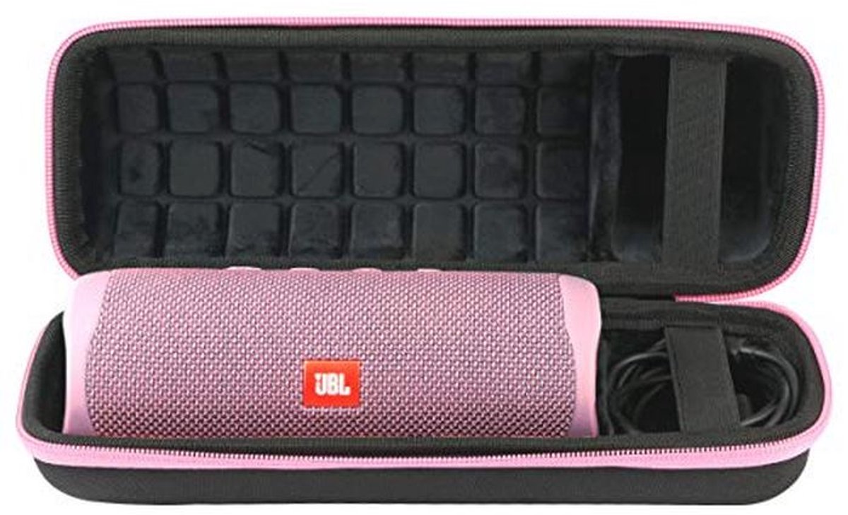 Reishoes voor Draagbare Bluetooth Stereo Speaker - Zwarte Hoes met Roze Rits