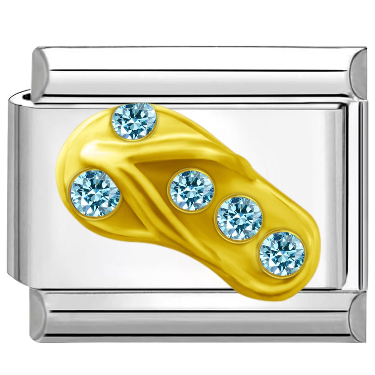 Quiges - Schakel - Bedel - 9mm - charms - Zirkonia FlipFlop - Geschikt voor - armband - Schakelarmband - italy bedels armband