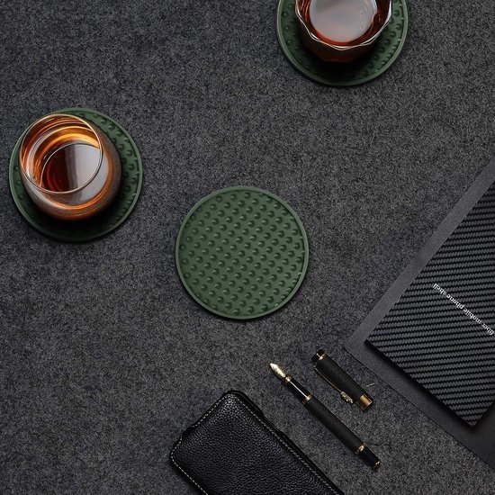 Sous-verres de Sous-verres en Siliconen Castagnola – Sous-verres de Verres Design avec support – Set de 14 – Antidérapants – Verts