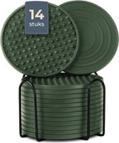 Sous-verres de Sous-verres en Siliconen Castagnola – Sous-verres de Verres Design avec support – Set de 14 – Antidérapants – Verts