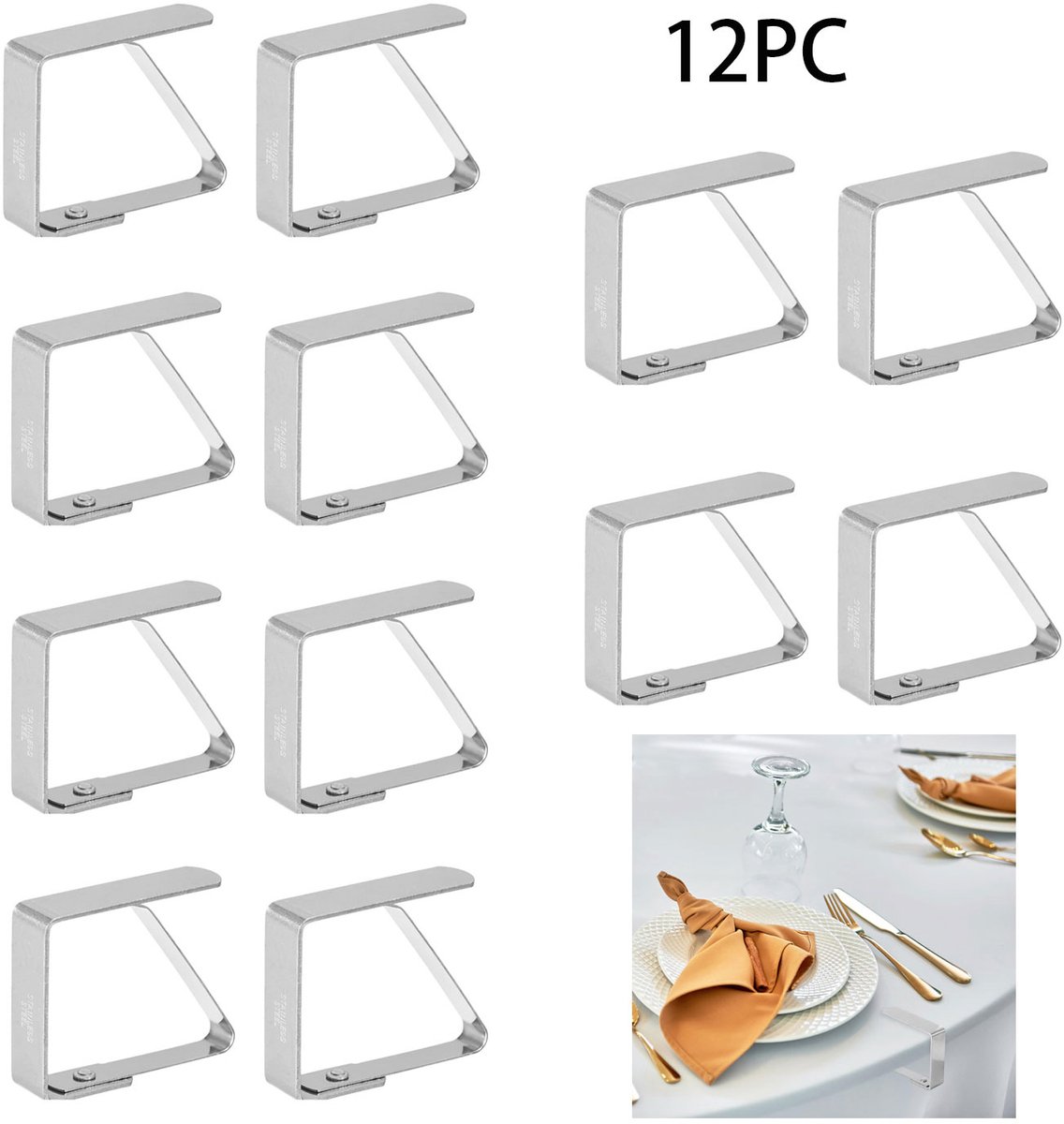 12-Stuks Tafelkleed Klemmen -Premium Tafelklemmen -8.2*7cm -RVS - Tafelaccessoires -Tafelk