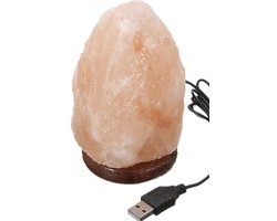 The Salt Company Himalaya Zoutlamp Natuurvorm – USB Lamp met Houten Basis - Compact & Warm Natuurlijk Licht