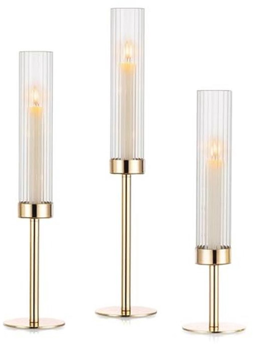 Set van 3 gouden orkaan kandelaars voor glazen winddichte verlichting