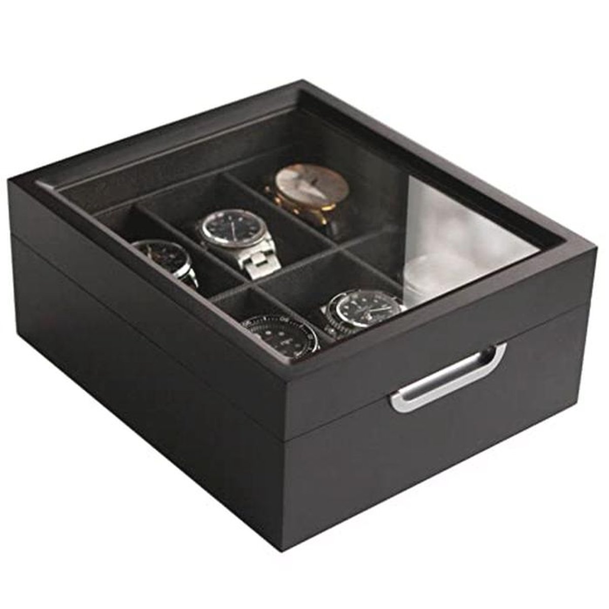 Moderne Horlogebox 2x3 voor 6 Horloges met Echt Glas en Aluminium Handgreep