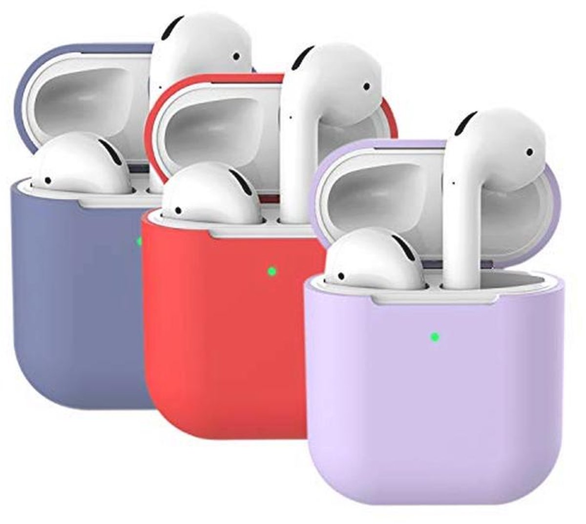 Mocarheri 3 x compatibel met AirPods 2, siliconen hoezen voor AirPods, schokbestendige beschermhoes [zichtbare LED voor] (lavendelgrijs + paars + rood)