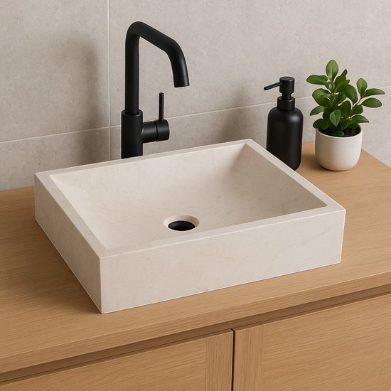 Lendo Online Lavabo rectangulaire 45x30x12 cm Marbre - pierre naturelle crème - lavabo pour salle de bain - lavabo - lavabo - forme et couleur uniques !