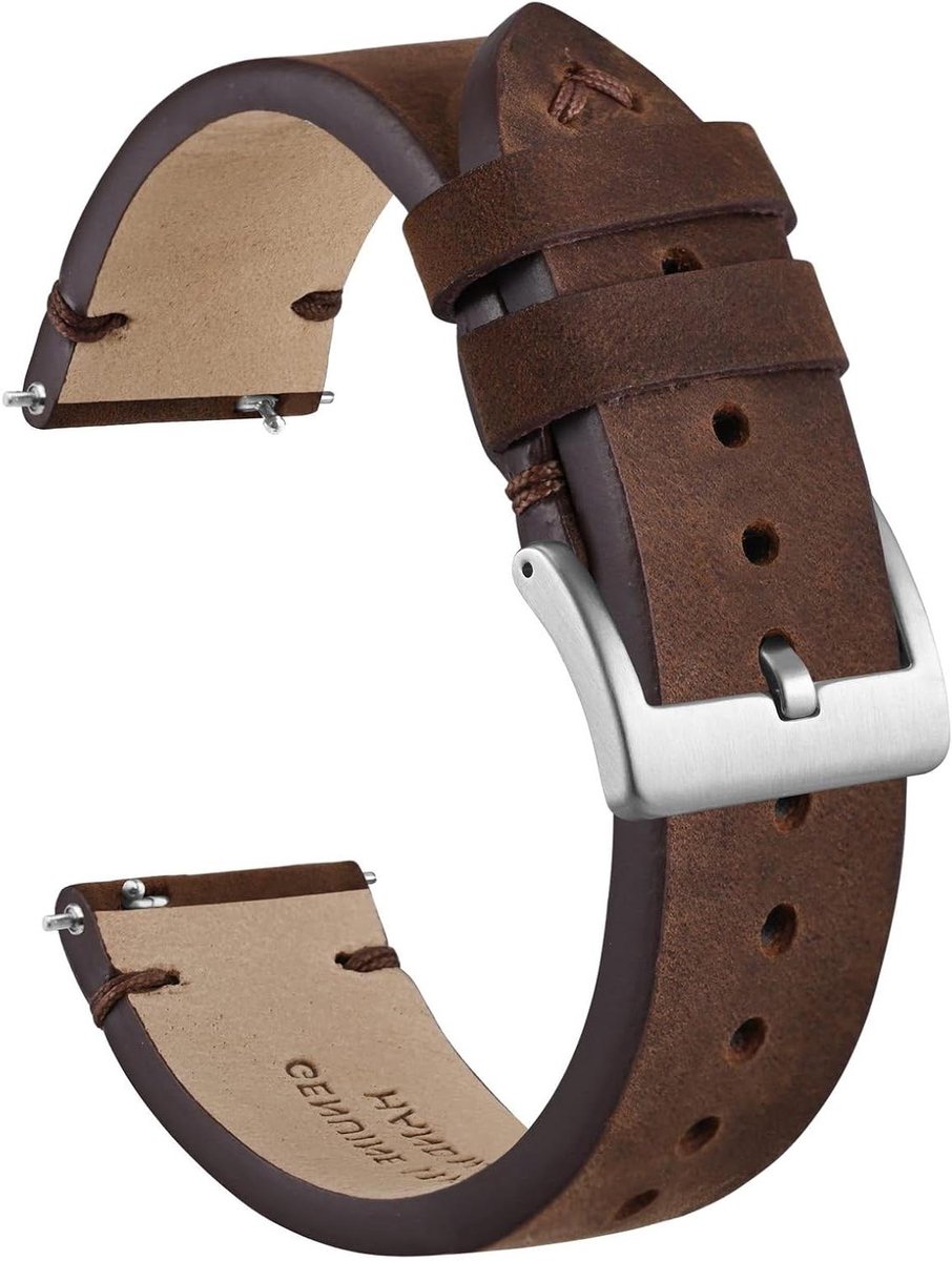 Nordivar - Lederen horlogeband voor mannen - Vervangende band met snelsluiting - Bandbreedte 18 mm 20 mm 22 mm