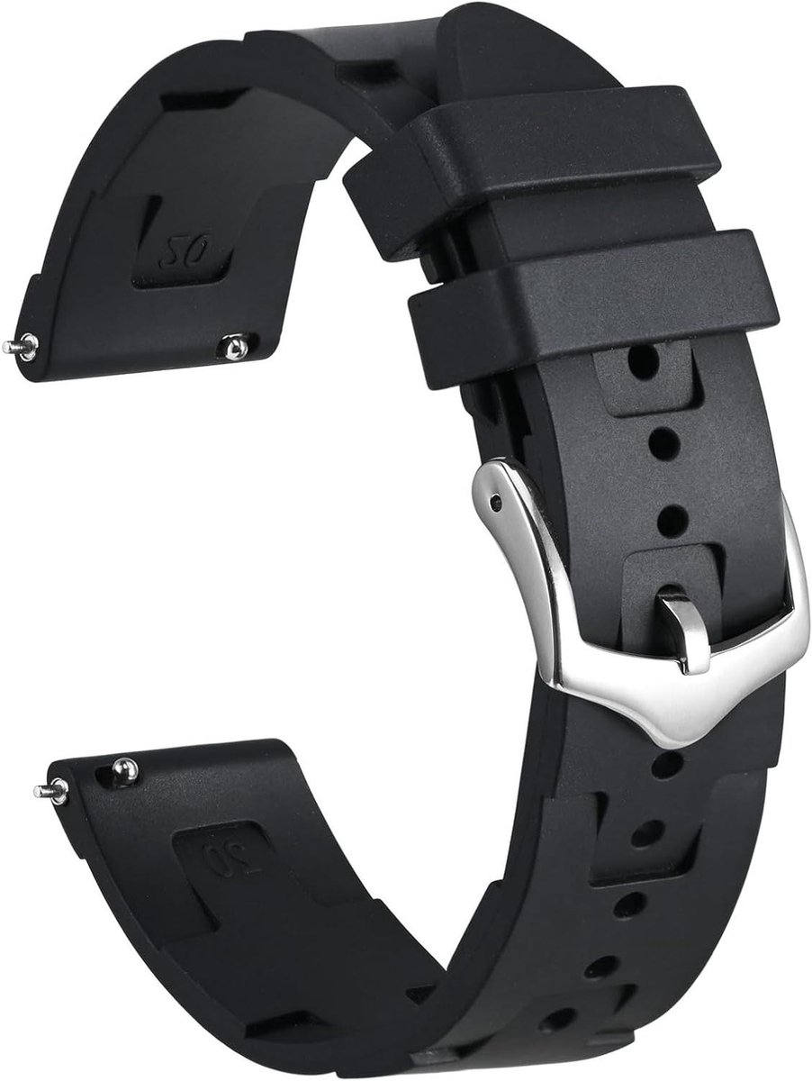 Nordivar - Zwarte Rubberen Duik Horlogeband met Snelsluiting voor Heren - 20 mm - 22 mm Breedte - Duikhorloge Accessoire