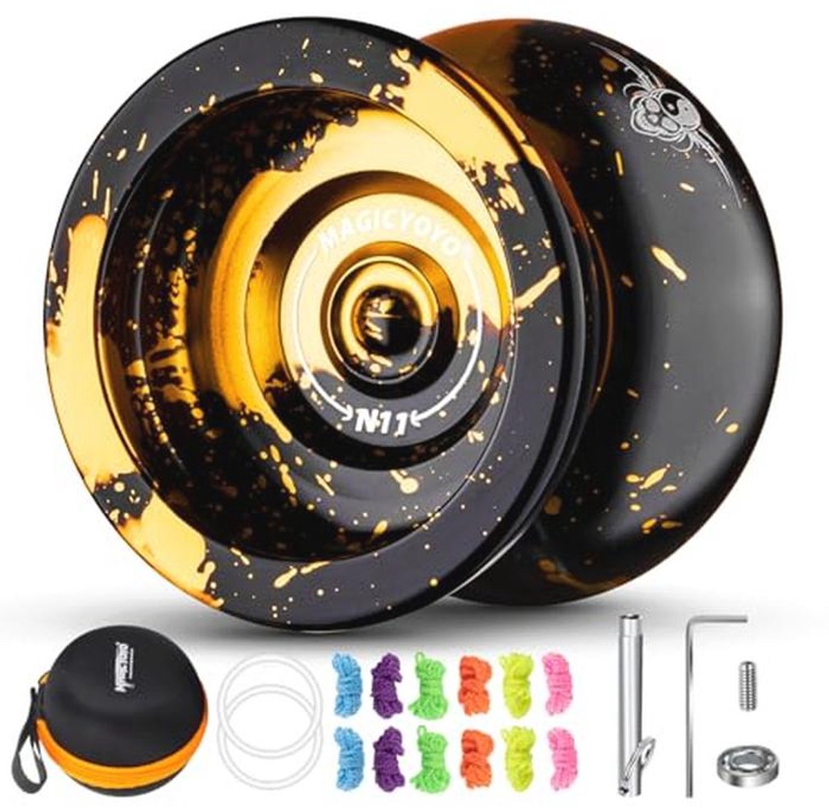 MAGICYOYO Professionele JoJo N11 Plus Responsieve JoJo voor kinderen, metalen jo-yo met niet-reagerende Yoyo-modus + Yo-Yo-lagerset + 12 Yoyo koorden + Yo-Yo tas (zwart goud)