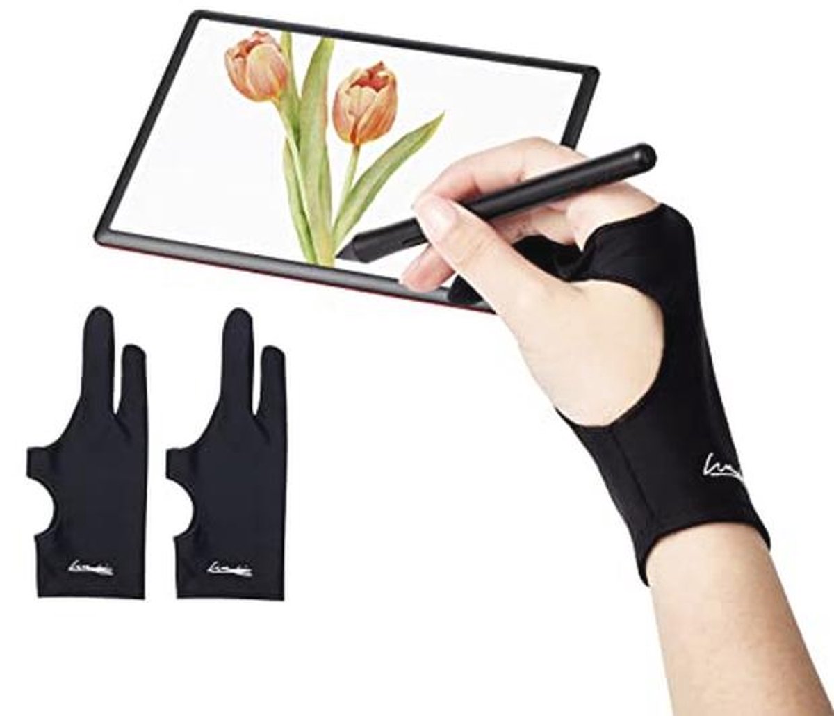 Digitale tekenhandschoen voor tablet en iPad – 2 stuks – Kunsthandschoen met twee vingers voor kunstenaars