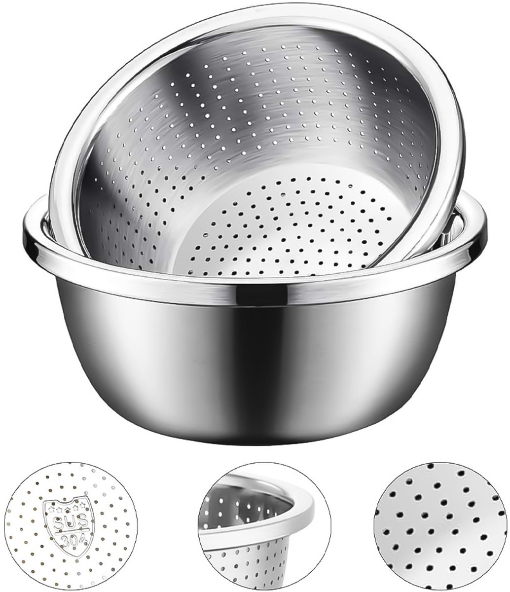 304 RVS Vergiet - Metalen Vergiet - Vergiet Met Mengkom - voor Keuken - 2-In-1- Afneembaar, voor Rijst, Groenten, Fruit, Pasta