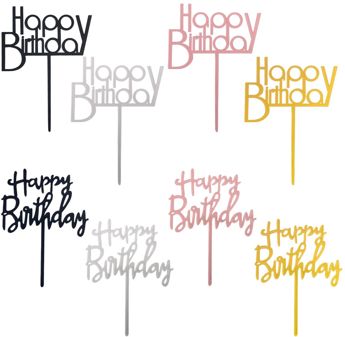 8 stuks Happy Birthday-kaarten, verjaardagskaarten, taartdecoraties, cupcakekaarten, glittertaartkaarten, verjaardagstaarten