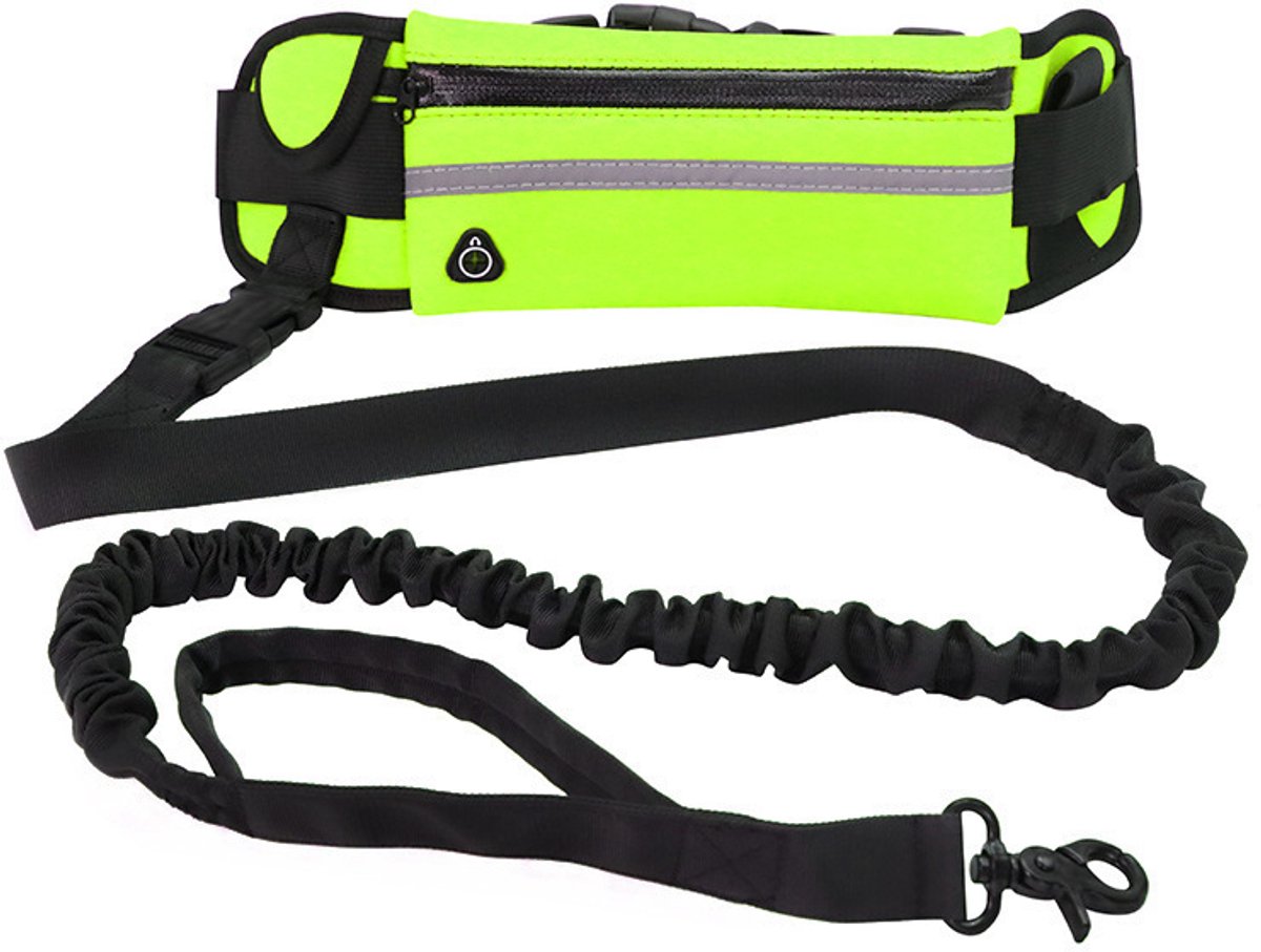 Fluorescerende groene sportheuptas voor honden, reflecterende intrekbare hondenriem voor buiten, explosieveilige hondenloopriem