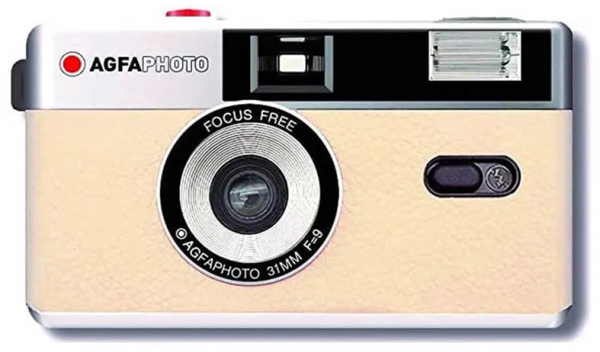 AgfaPhoto - Appareil Photo Analogique Réutilisable - Finition Beige Classique - Idéal pour Immortaliser des Moments Intemporels