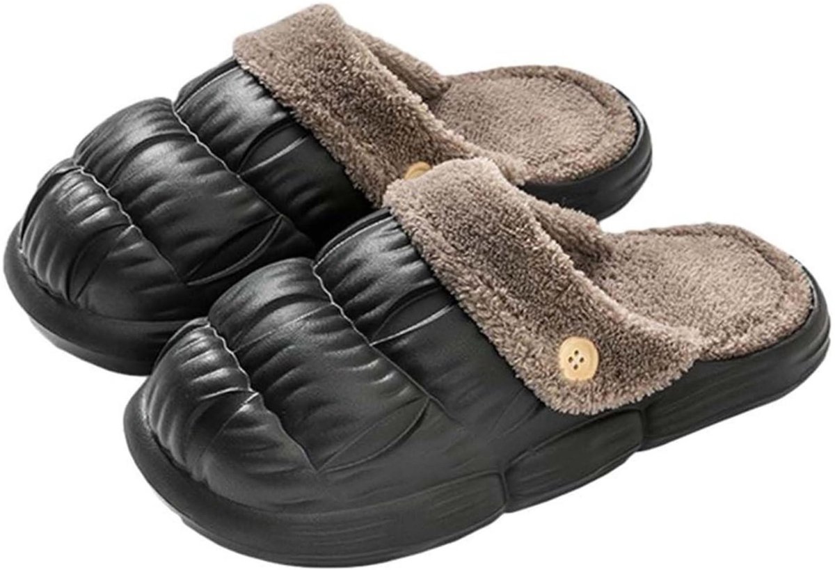 Vivva - Pantoffels Dames Heren - Memory Foam - Pluche Voering - Warm - Waterbestendig - Anti-Slip - Uitneembare Binnenkant - Zwart - 36/37 - SNUGSLIDES