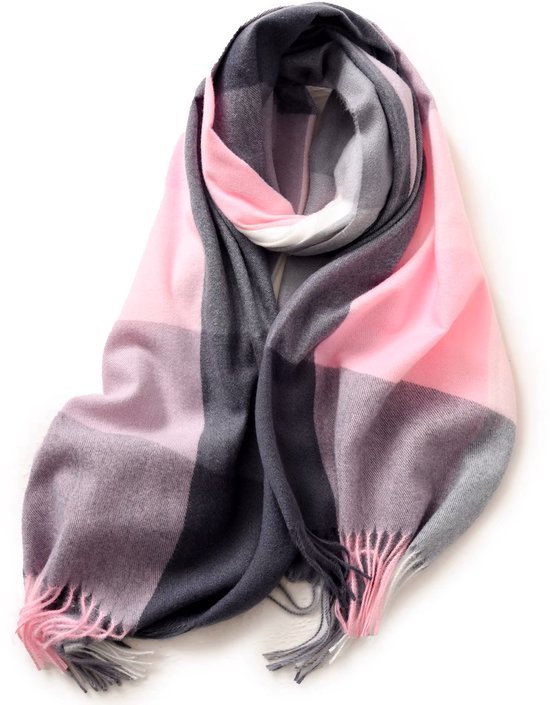Sjaal - dik - roze - lichtroze - dames - omslagdoek - geblokt