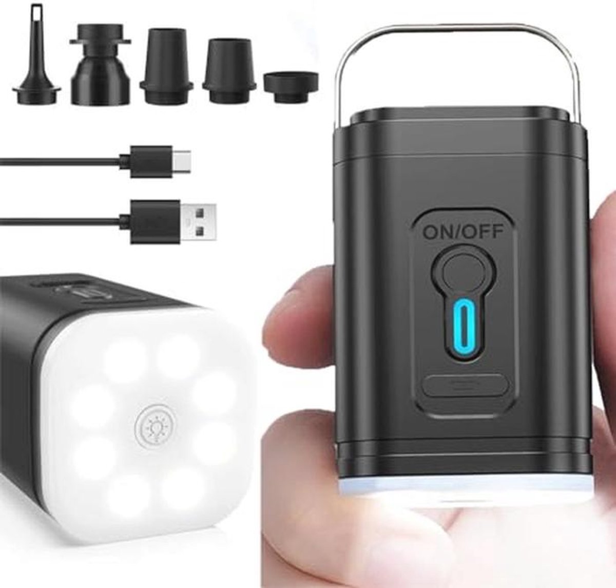Elektrische Luchtpomp 2-in-1 voor Opblazen en Aftappen met 5 Sproeiers en Ingebouwde Adapter
