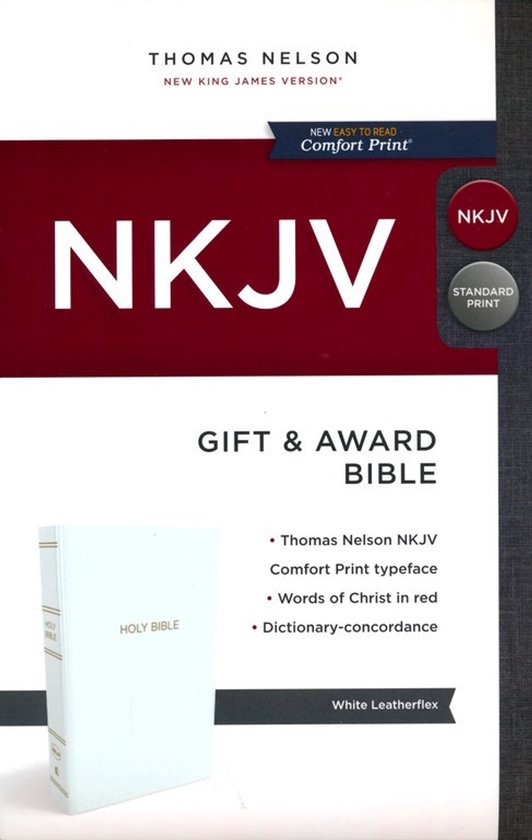 NKJV, Gift & Award Bijbel in wit Leatherflex, met "HOLY BIBLE" op de kaft en in de rug, Comfort Print.