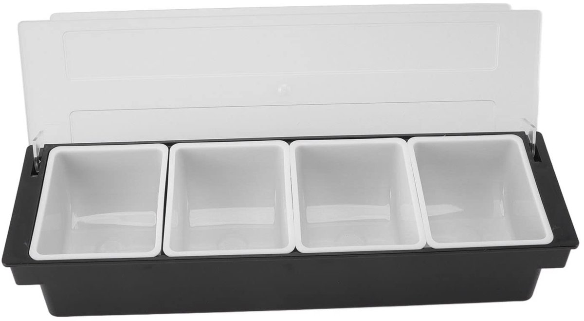 Kruidendispenser, transparante plastic kruidendispenser, deksel, afneembaar ontwerp, fruitcontainer, schaal met deksel (4 compartimenten)