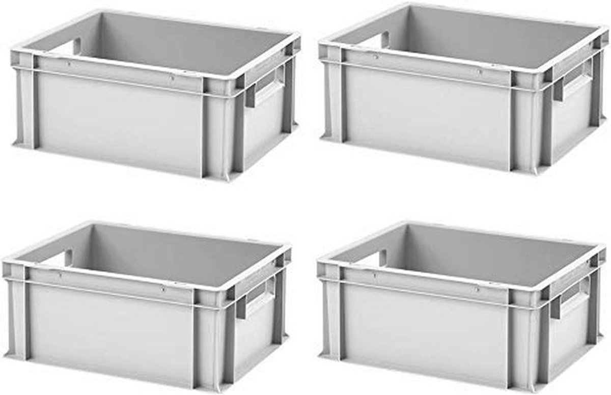 4 Stuks Euroboxen 40x30x17,5 cm - Grijs, 16,5 Liter, Geschikt voor Levensmiddelen