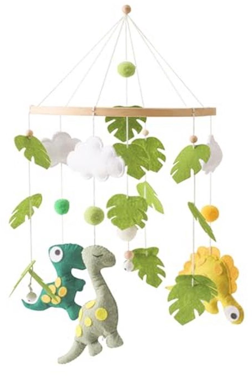 Mobiele baby windgong - Houten dinosaurus en vilten regenwoud hanger voor babykamerdecoratie