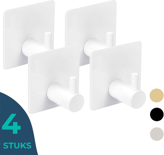 BOBOZAN Set van 4 zelfklevende haken om op te hangen, extra plakkerig en sterk, max. 5 kg belasting, veelzijdige zware wandhaken zonder spijker, voor badkamers, keukens, deuren, kasten, bedgordijnen