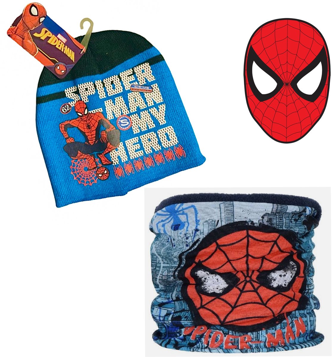 Marvel Spiderman Set - Muts + Colsjaal - Blauw - Maat 52 cm - ± 3-5 jaar