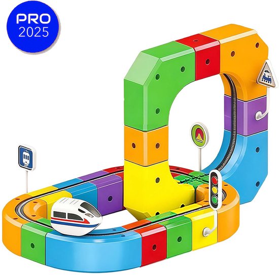 Clickrail Electric Train Set, Cubix 3D Zug, Klickrail Cube Track Block mit Schwerkraft Defying 3D-Layouts, Magic Blöcke & Motorisiertem Zug, Eisenbahn Kinder Elektrisch Geschenk für Kinder (123 Stück