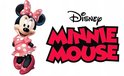 Disney Minnie Mouse logo met afbeelding van Minnie in roze polkadot jurk.