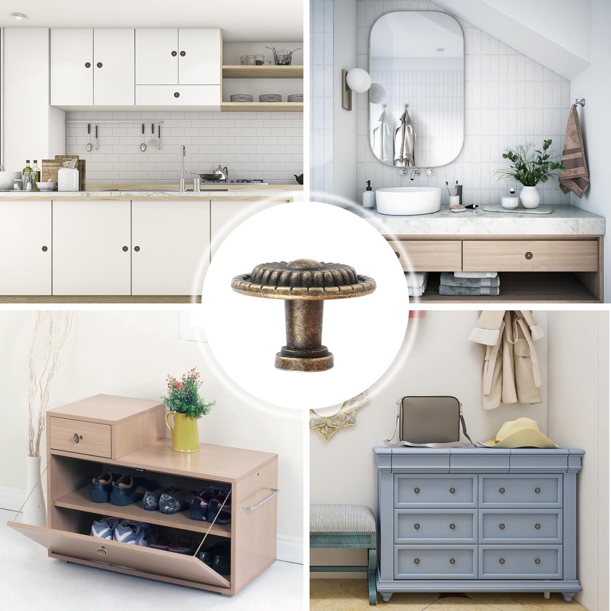 Candala Meubelknoppen vintage, 8 stuks ladeknoppen, vintage brons, kastknoppen, trekgreep met schroeven voor lade, keuken, badkamer, kledingkast, commode