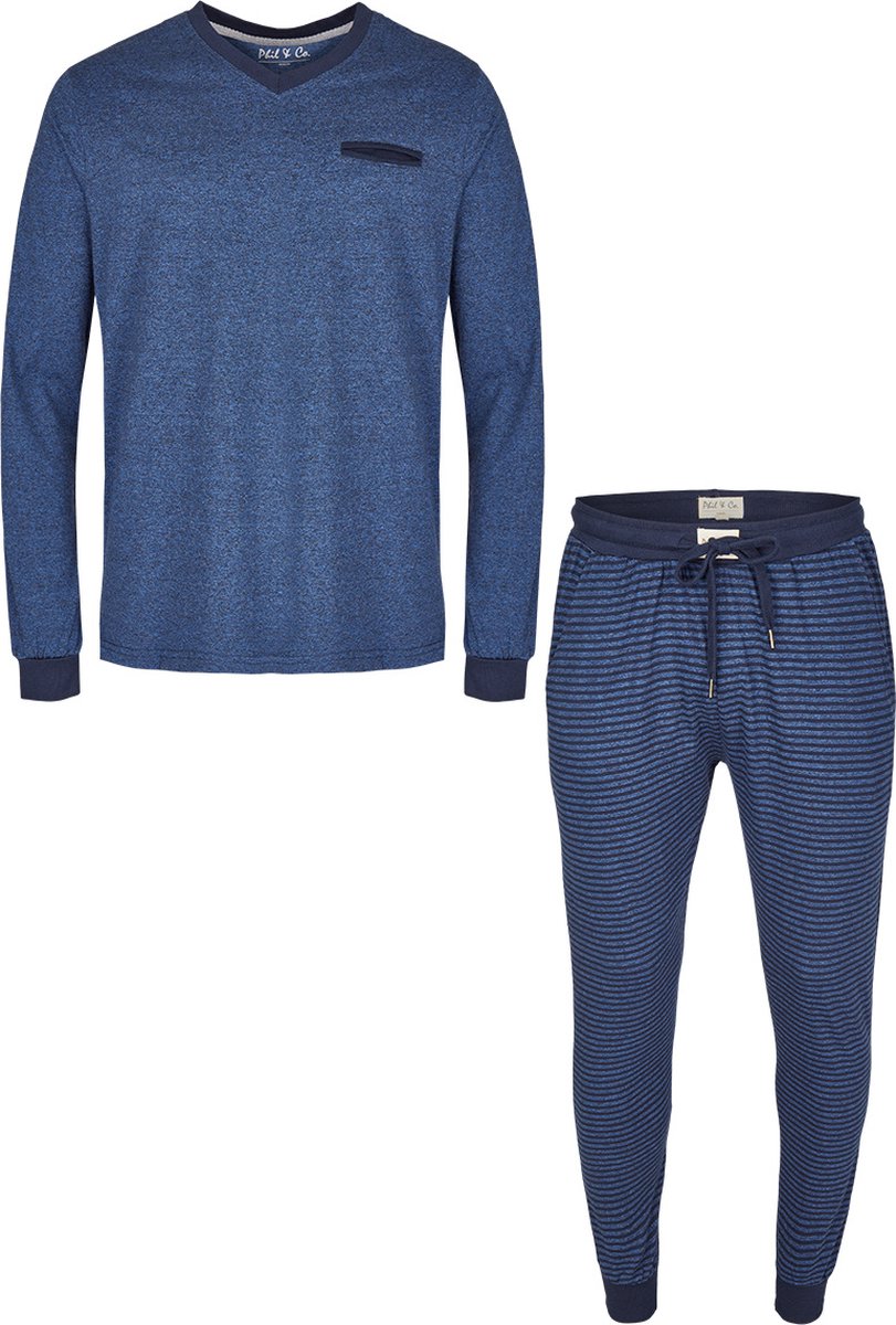 Phil & Co Essential Heren Pyjamaset Lang Blauw - Maat XL