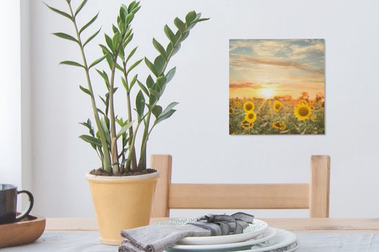 Tableau Toile Tournesol - Soleil - Fleurs - 20x20 cm - Décoration murale