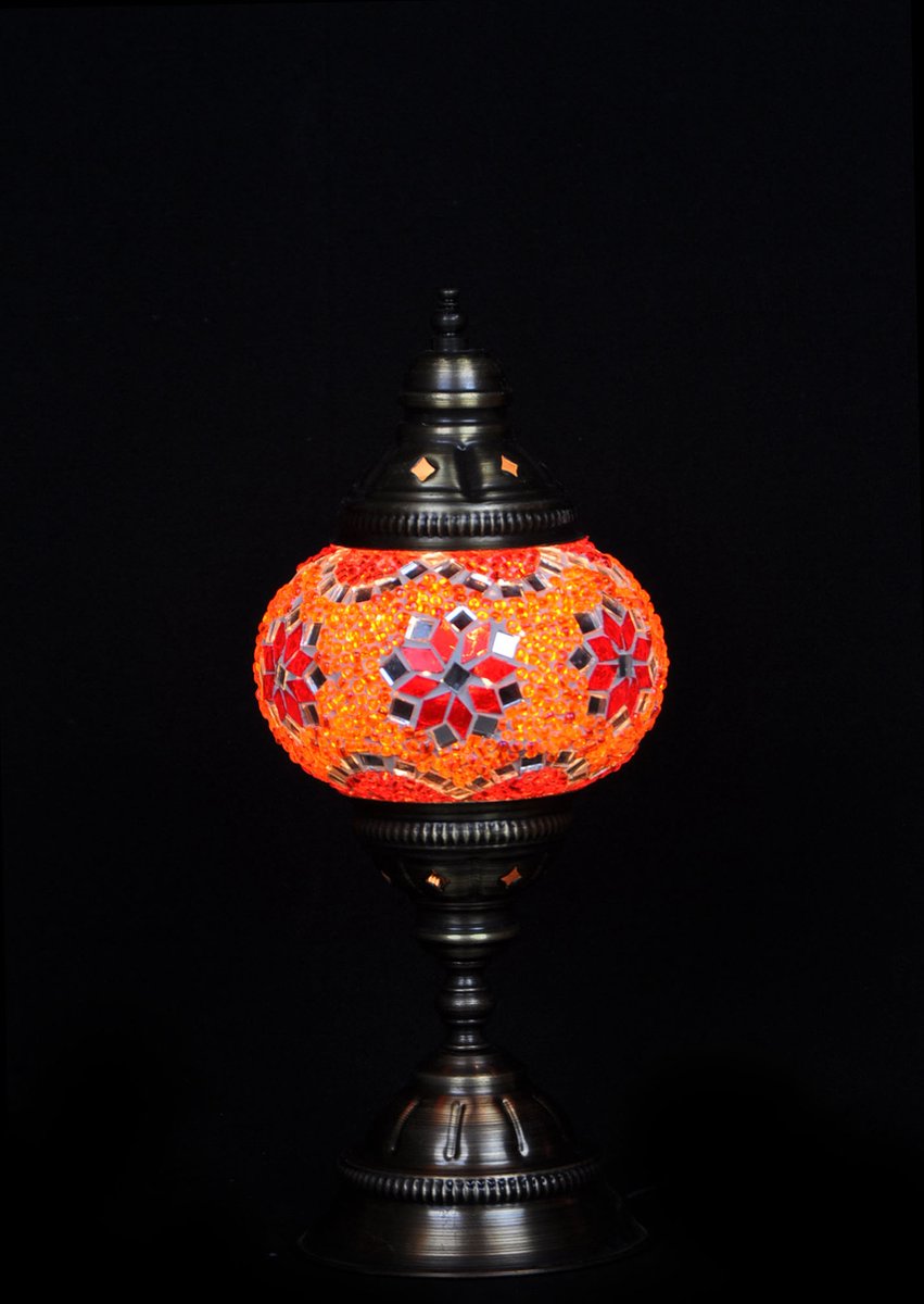Turkse Lamp - Tafellamp - Mozaïek Lamp - Marokkaanse Lamp - Oosters Lamp - ZENIQUE - Authentiek - Handgemaakt - Rood/ Oranje