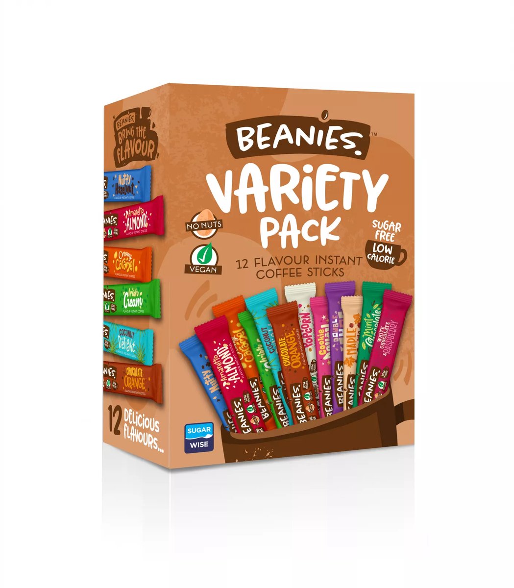 Goedkoopste Beanies - instant koffie - variety pack - koffie - flavoured - oploskoffie - 12 sticks - kado - koffie kado - No nuts / Vegan