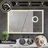 GoodVibes - LED Spiegel - Digitale Klok - Touchscreen - Make Up Spiegel - Dimbaar - 100 x 60 CM