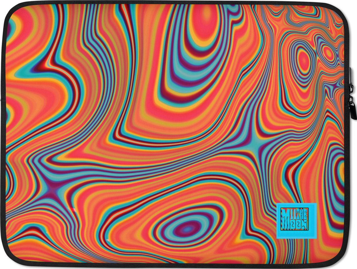 II THE MOON Laptop hoes, kwaliteit, water, olie en hitte bestendig, zachte voering, oranje * rood * blauw gekleurd, uniek abstract design!