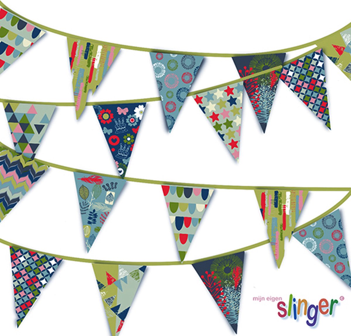 Mijn Eigen Slinger® | Stoffen Slinger | Stoffen vlaggen | Vlaggenlijn Stof | Feestslinger | Verjaardag Slinger | XXL FANCY (11 mtr lang , 22 vlaggen)