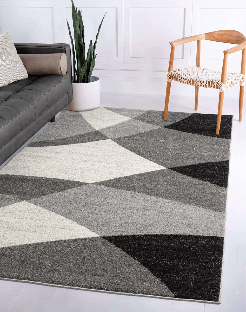 Flycarpets Belos Vloerkleed Modern - Grijs / Zwart / Wit - Laagpolig Tapijt - 200x280 cm