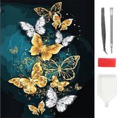 MTM Diamond Painting - Diamond Painting volwassenen - Vlinders van goud - 30 x 40 cm - Volledig pakket
