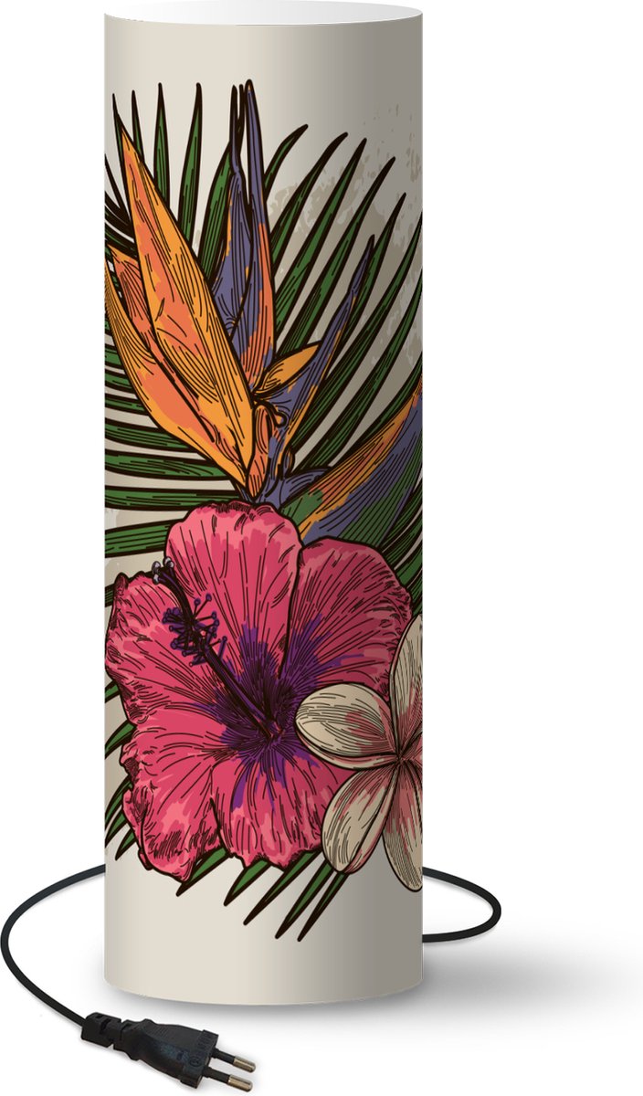 Lamp - Nachtlampje - Tafellamp slaapkamer - Bloemen - Pastel - Tropisch - 60 cm hoog - Ø19.1 cm - Inclusief LED lamp
