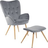 Albatros Wing Chair met Krukje York, Grijs - Vintage u Stijlvol, Fluwelen Bekleding - Elegante en SGS Goedgekeurde Leesstoel of Relaxstoel met Krukje in Moderne Look