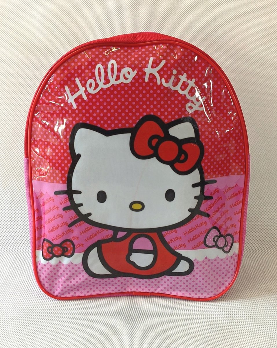 Hello Kitty Gestippelde Rugzak | Schooltas voor Kinderen - Mochila 28 x 25 x 8 cm - Roze/Rood