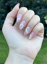 Roze witte lijn nagels - plaktabs - plaknagels - kort - nagellijm