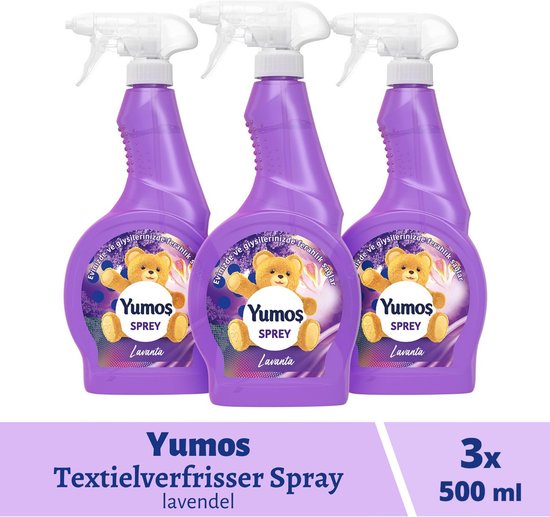 Yumos Textielverfrisser Lavendel 3x 500ml, textielspray verwijdert geuren en laat een frisse geur achter
