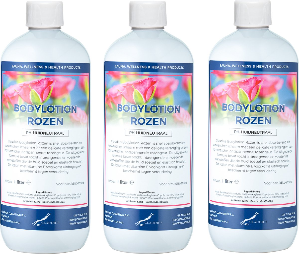 Goedkoopste Bodylotion Rozen 1 Liter - met gratis pomp - set van 3 stuks
