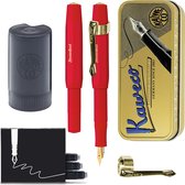 Kaweco - Cadeauset - (5delig) - Vulpen CLASSIC SPORT ROOD Fountain Pen - Medium - Vintage blikje - Nostalgie Oktogonal Clip Vergoldet - Patronen houder - Vullingen