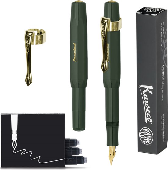 Kaweco (3pc) - Stylo Plume CLASSIC SPORT VERT Stylo Plume - Fin - Nostalgie Oktogonal Clip Vergoldet - Boîte Recharges