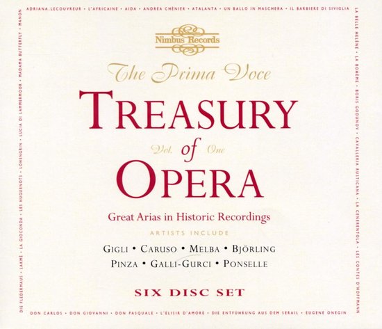 Albumhoes met de titel "The Prima Voce Treasury of Opera Vol. One". Diverse operanamen en artiesten.